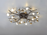 KUM8717 Kuma 28 Light Semi Ceiling 80W LED in a Black/Antique Brass/Frosted Finish