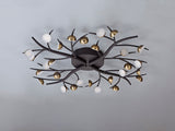 KUM8717 Kuma 28 Light Semi Ceiling 80W LED in a Black/Antique Brass/Frosted Finish