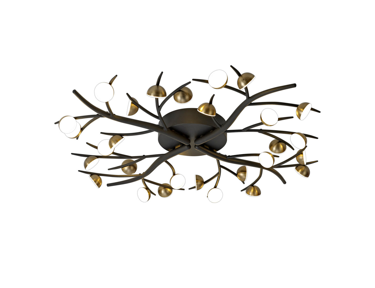 KUM8717 Kuma 28 Light Semi Ceiling 80W LED in a Black/Antique Brass/Frosted Finish