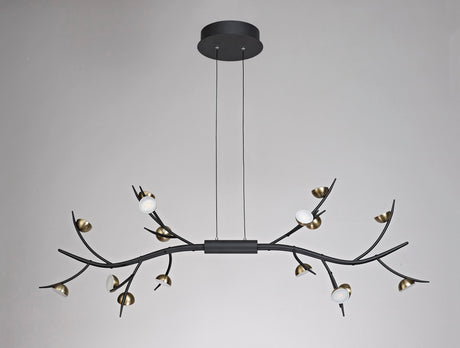 KUM9717 Kuma 16 Light Linear Pendant 48W LED in a Black/Antique Brass/Frosted Finish