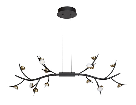 KUM9717 Kuma 16 Light Linear Pendant 48W LED in a Black/Antique Brass/Frosted Finish