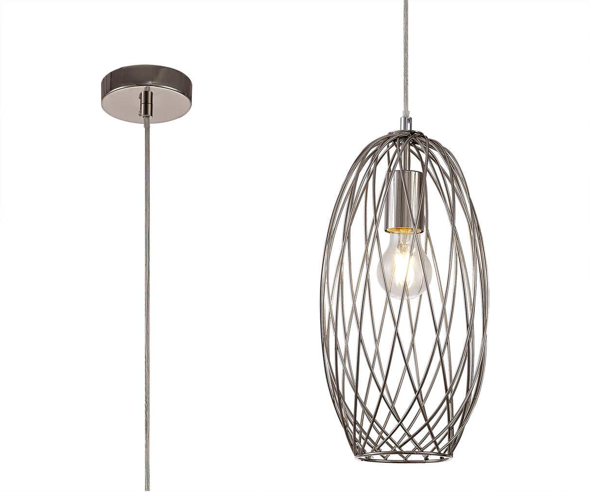 LAR6317 Laranag Curved Cylinder Pendant 1 Light in a Polished Nickel Finish