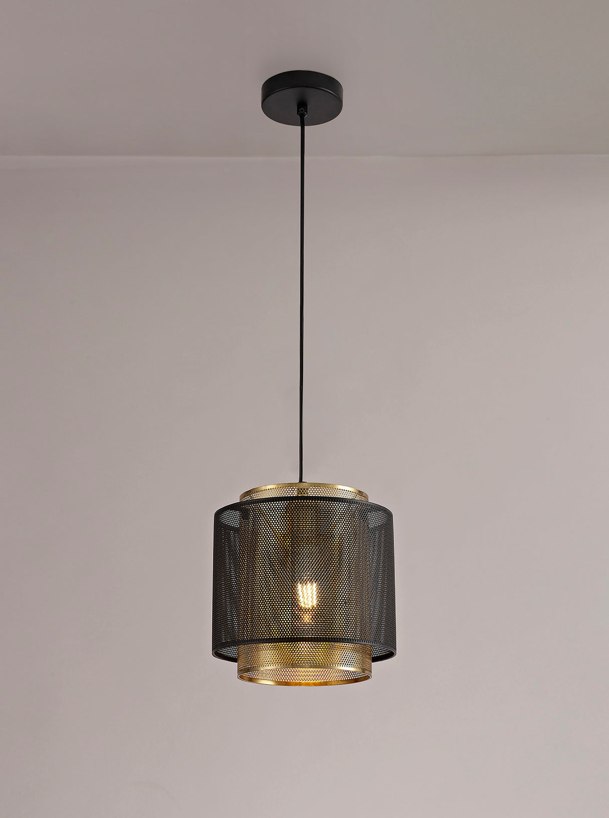 LER3067 Lerna Small Pendant 1 Light in a Matt Black/Satin Gold Finish