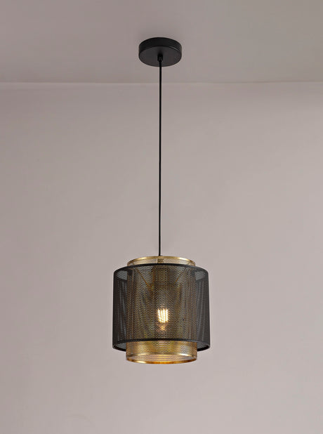 LER3067 Lerna Small Pendant 1 Light in a Matt Black/Satin Gold Finish