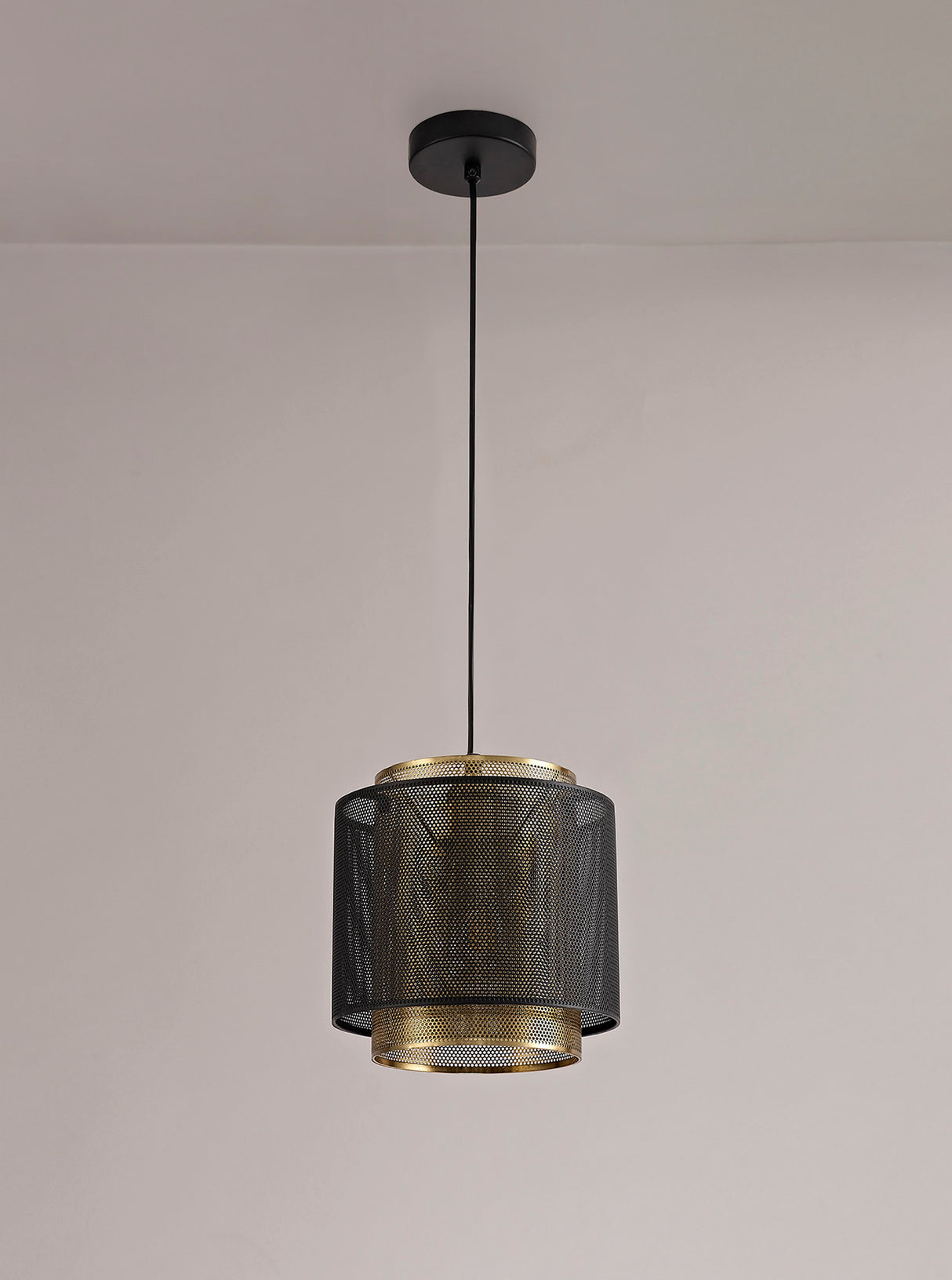 LER3067 Lerna Small Pendant 1 Light in a Matt Black/Satin Gold Finish