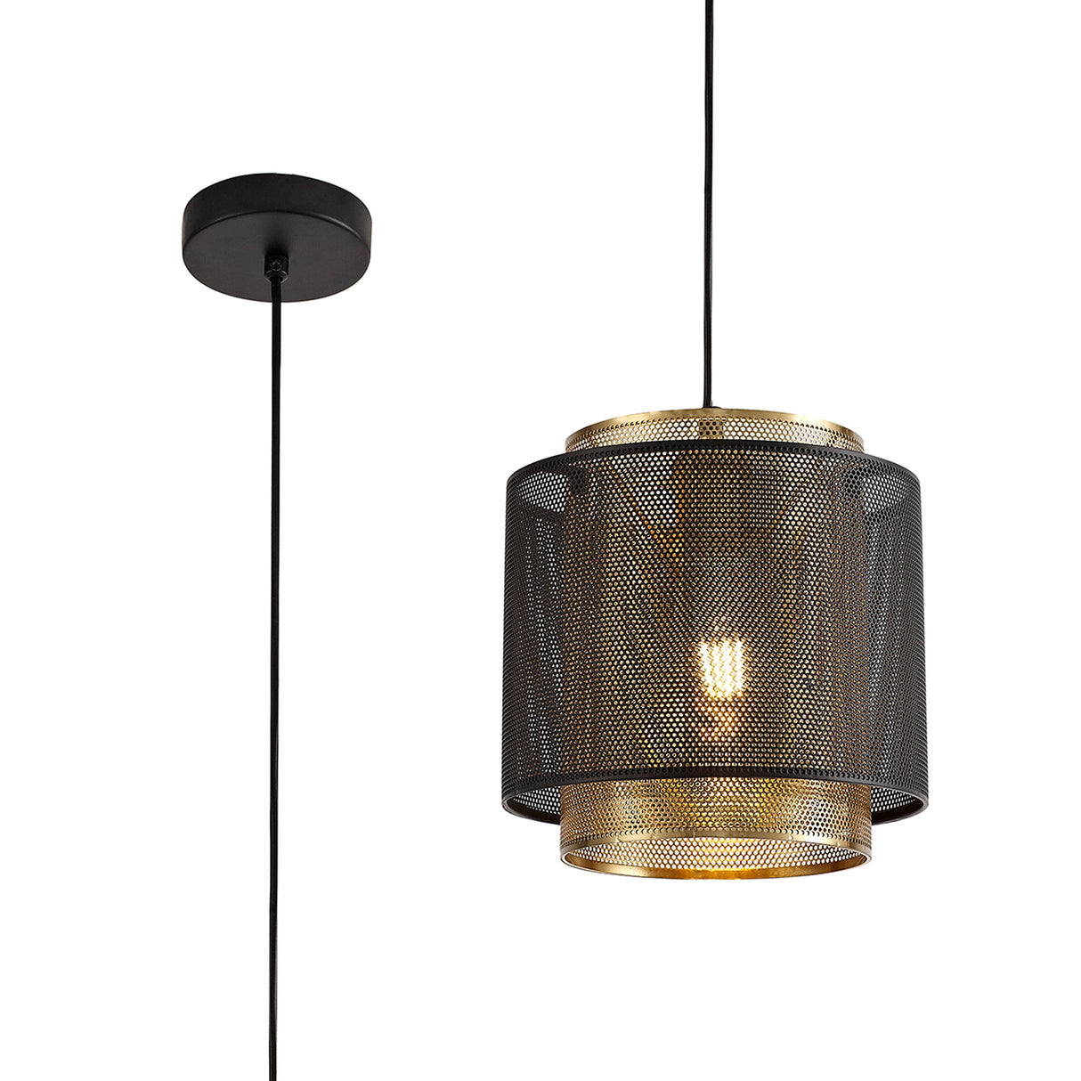 LER3067 Lerna Small Pendant 1 Light in a Matt Black/Satin Gold Finish