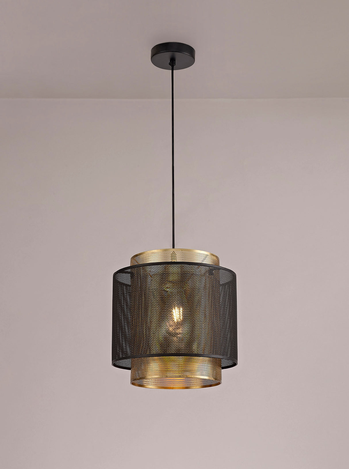 LER4067 Lerna Large Pendant 1 Light in a Matt Black/Satin Gold Finish