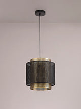 LER4067 Lerna Large Pendant 1 Light in a Matt Black/Satin Gold Finish