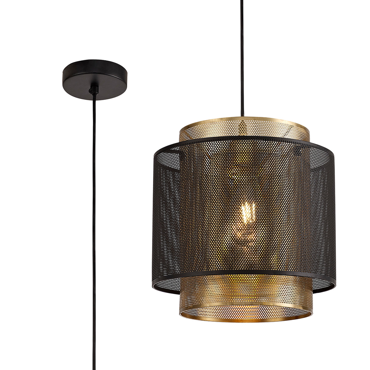 LER4067 Lerna Large Pendant 1 Light in a Matt Black/Satin Gold Finish