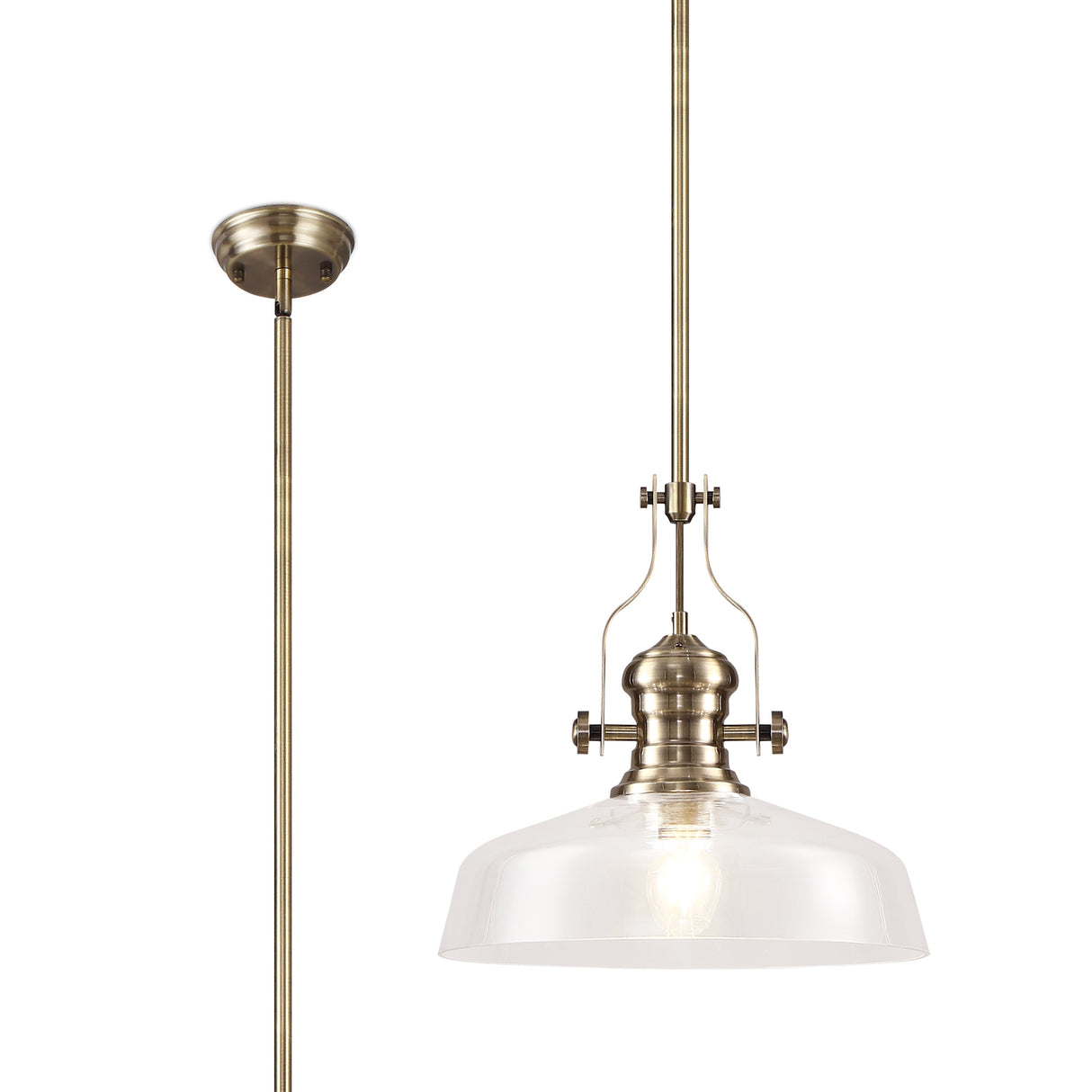 LOU1218 Louis Pendant 1 Light in a Antique Brass Finish