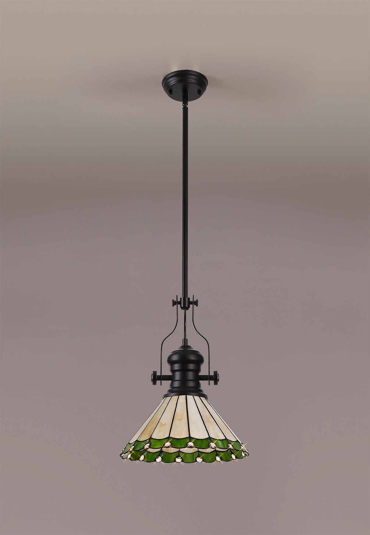 UKL0427 Uklun 30cm Non-Electric Shade in a Green/Cream/Black/Clear Finish and Clear Crystal