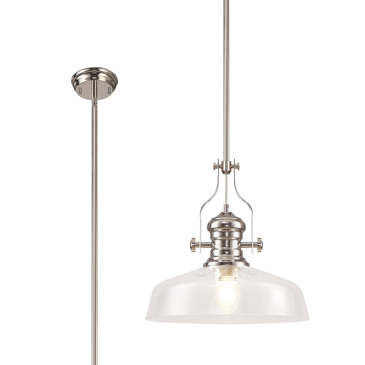 LOU2218 Louis Pendant 1 Light in a Polished Nickel Finish