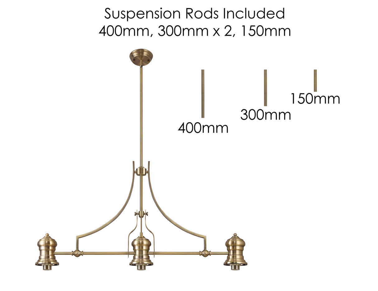 LOU3218 Louis Pendant 3 Light in a Antique Brass Finish