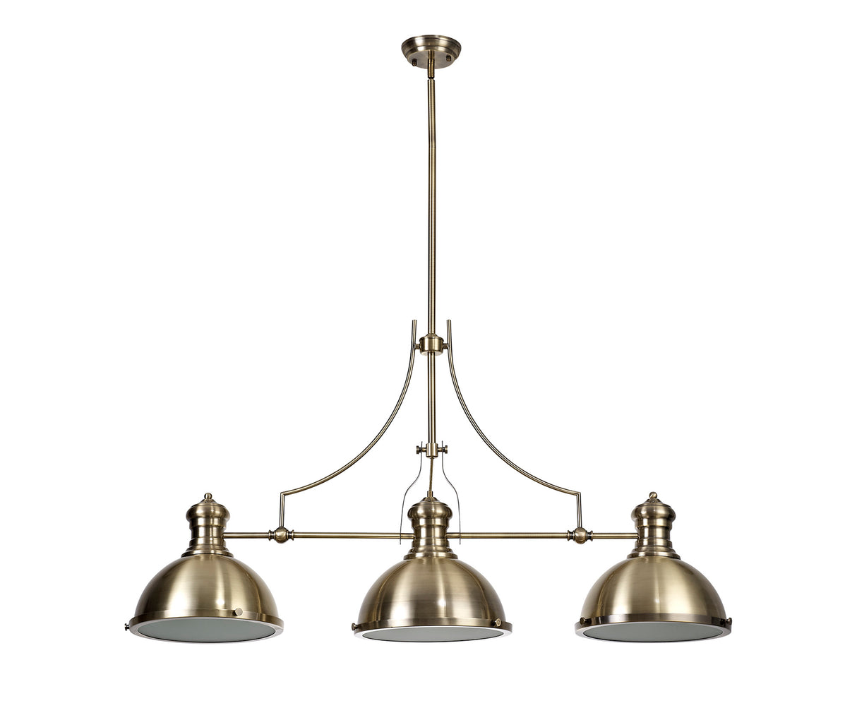 LOU4017 Louis Pendant 3 Light in a Antique Brass/Frosted White Finish