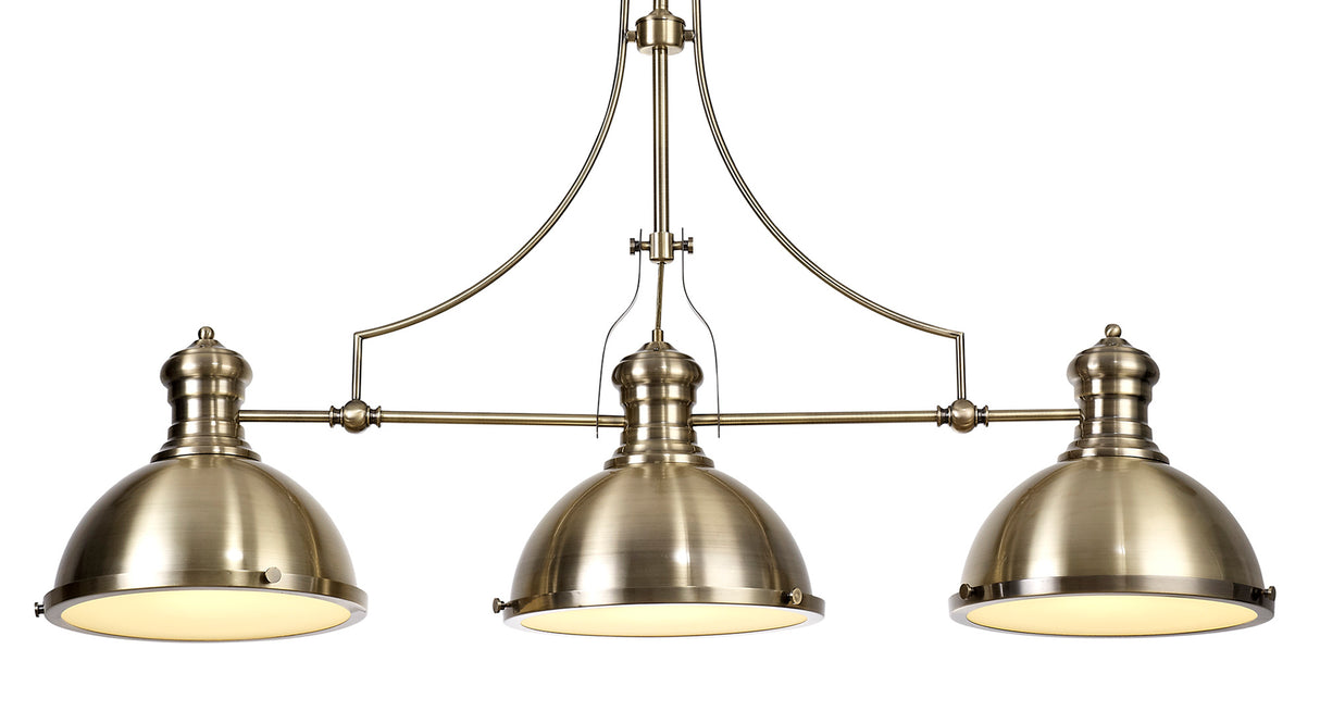 LOU4017 Louis Pendant 3 Light in a Antique Brass/Frosted White Finish