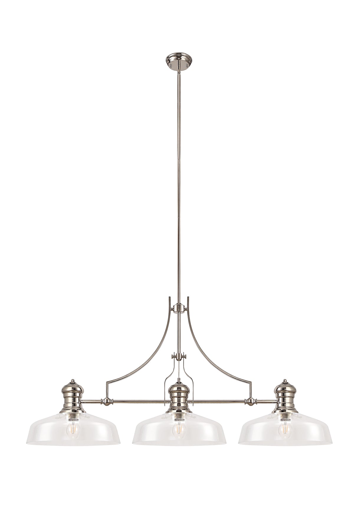 LOU4218 Louis Pendant 3 Light in a Polished Nickel Finish