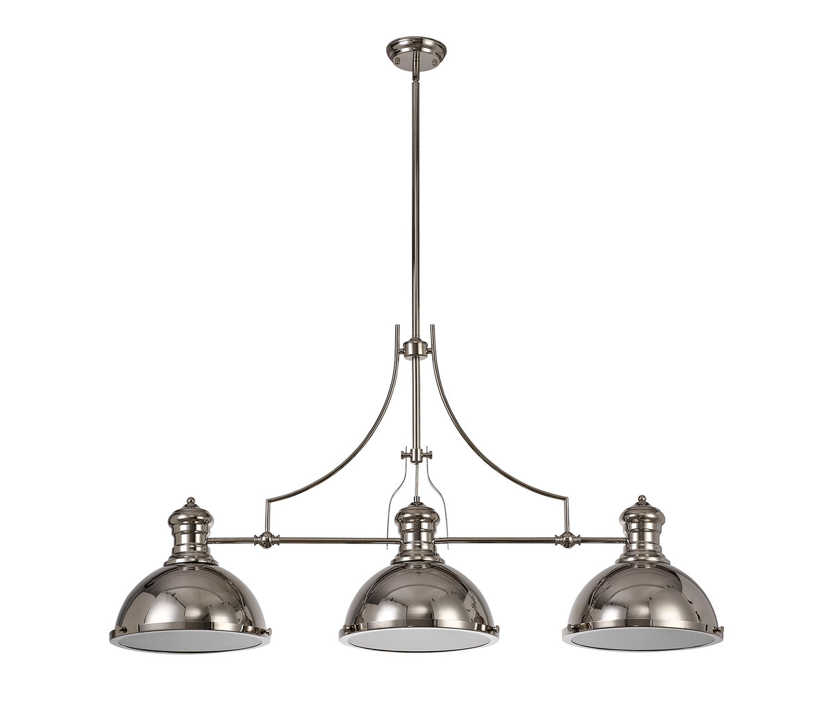 LOU5017 Louis Pendant 3 Light in a Polished Nickel/Frosted White Finish