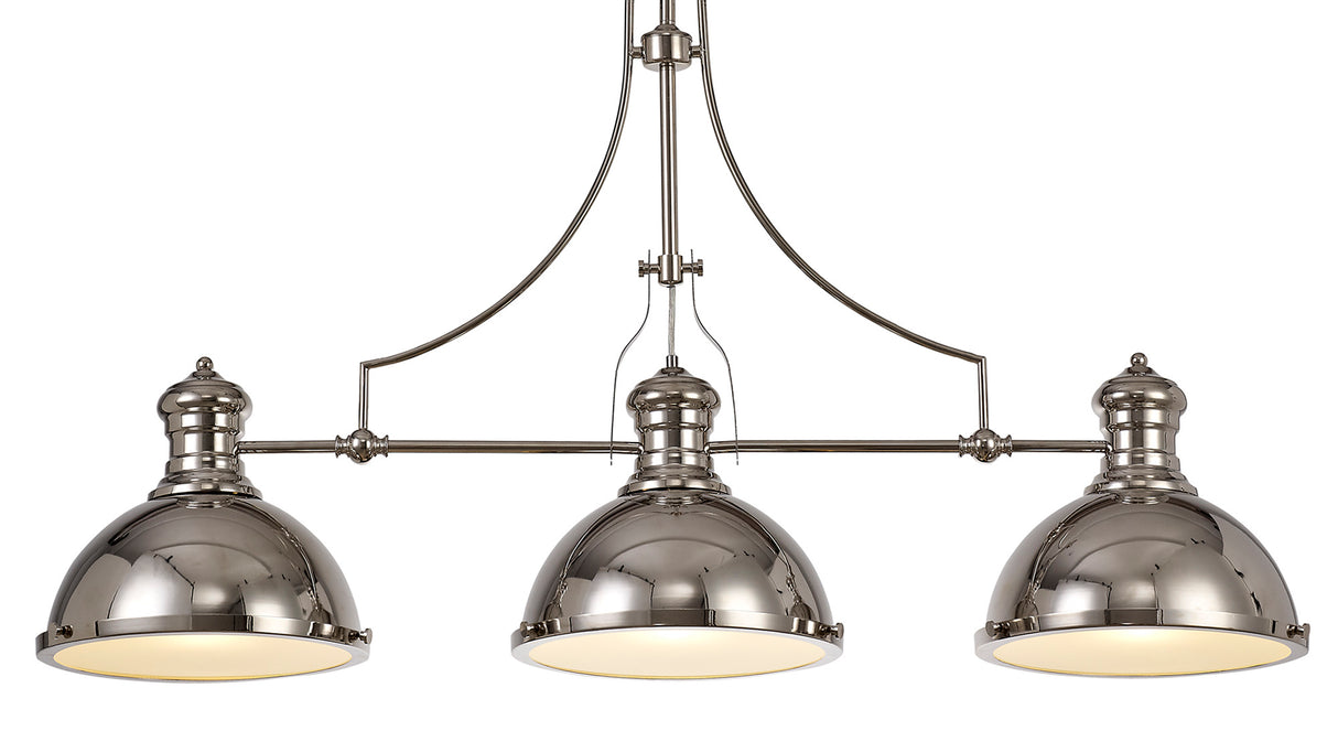 LOU5017 Louis Pendant 3 Light in a Polished Nickel/Frosted White Finish