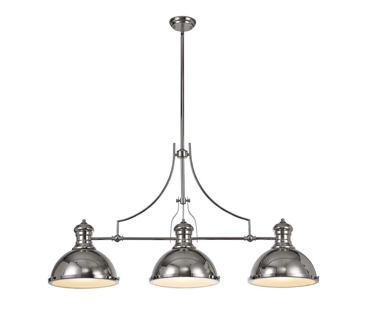 LOU5017 Louis Pendant 3 Light in a Polished Nickel/Frosted White Finish