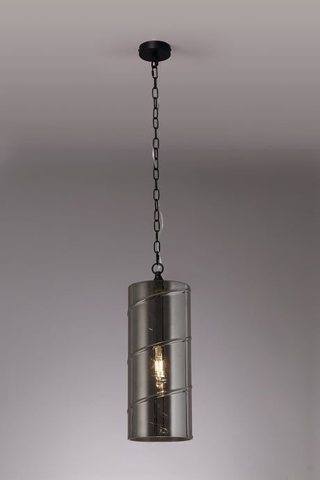 LUD0757 Ludo Pendant 1 LIght in a Matt Black/Smoked Finish