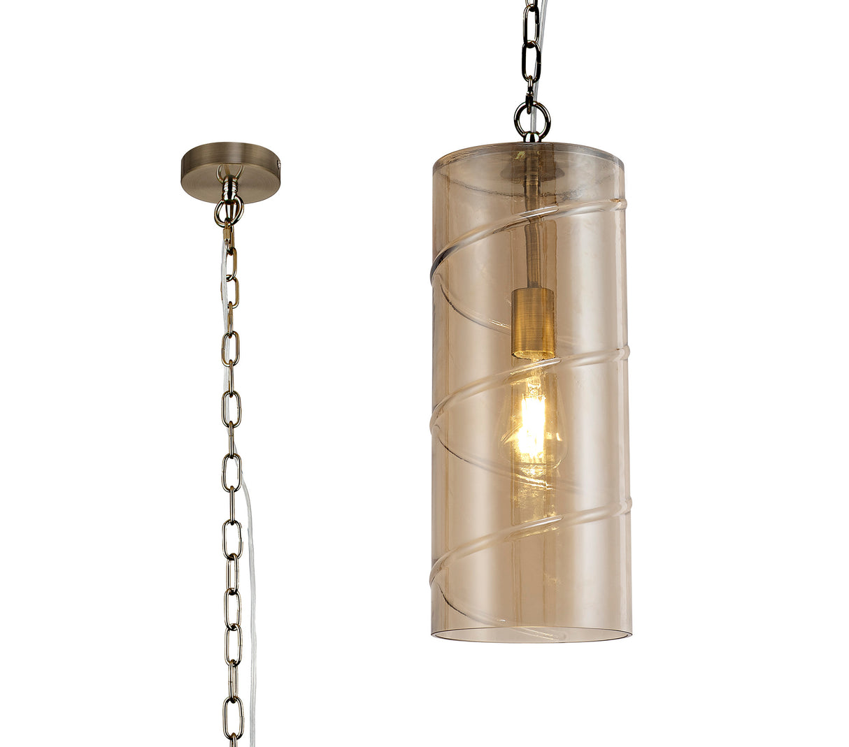 LUD9657 Ludo Pendant 1 LIght in a Antique Brass/Amber Finish