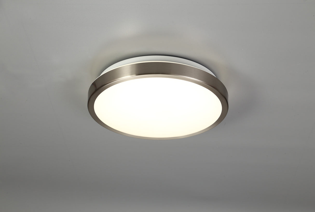 MEN6577 Menkib Ceiling 12W LED IP44 in a Satin Nickel/White Finish, Suitable for Bathrooms