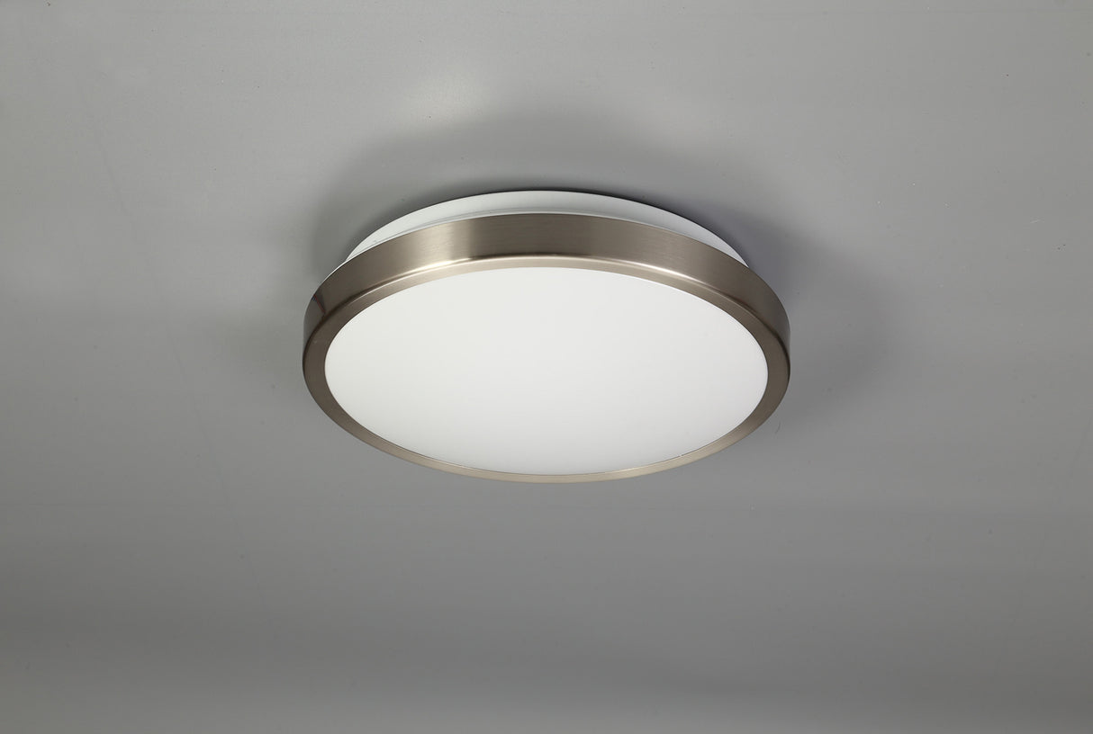 MEN6577 Menkib Ceiling 12W LED IP44 in a Satin Nickel/White Finish, Suitable for Bathrooms