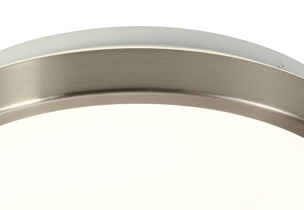 MEN6577 Menkib Ceiling 12W LED IP44 in a Satin Nickel/White Finish, Suitable for Bathrooms