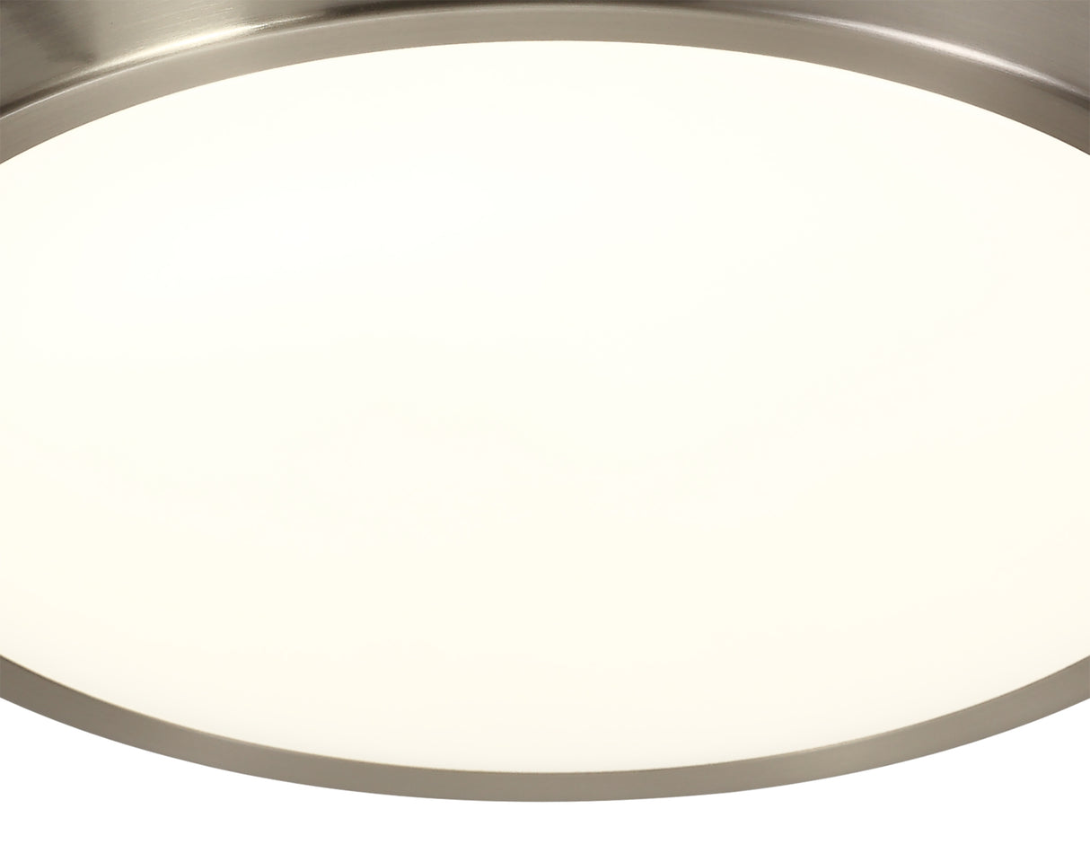 MEN6577 Menkib Ceiling 12W LED IP44 in a Satin Nickel/White Finish, Suitable for Bathrooms