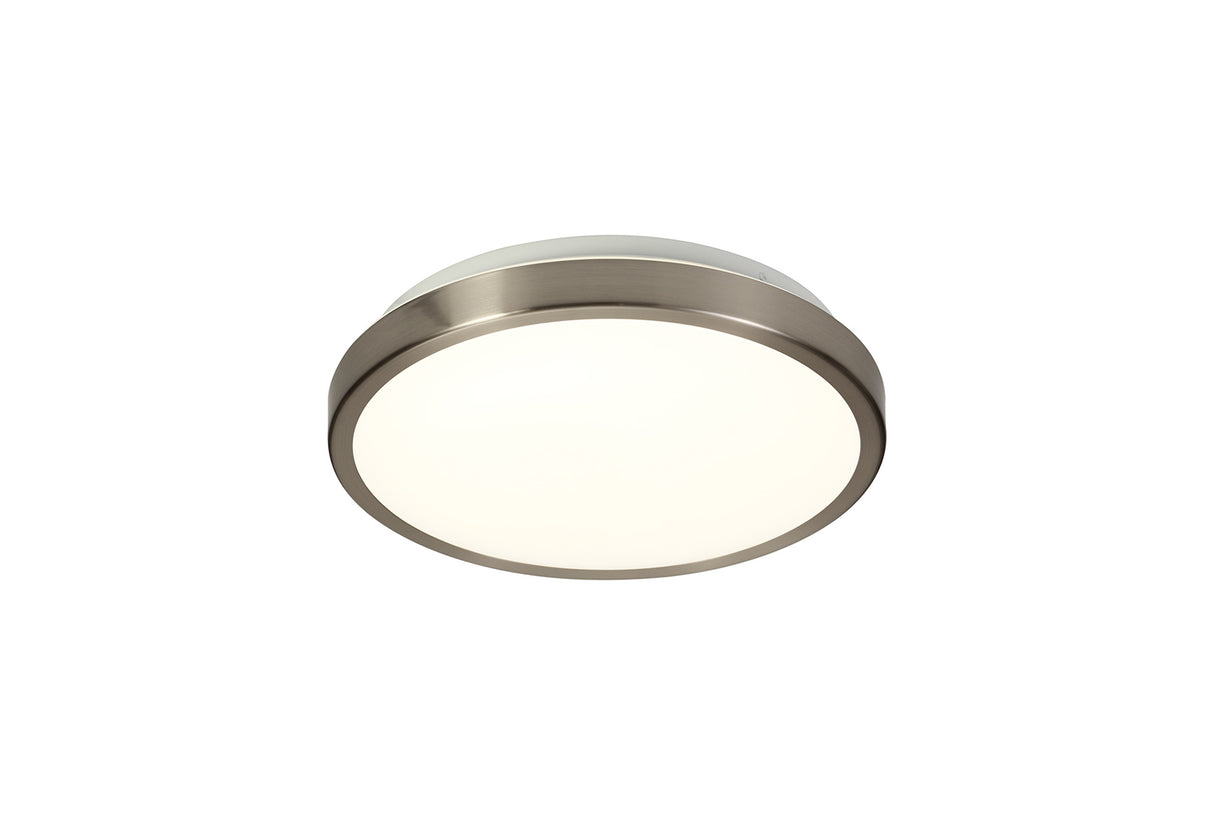 MEN6577 Menkib Ceiling 12W LED IP44 in a Satin Nickel/White Finish, Suitable for Bathrooms