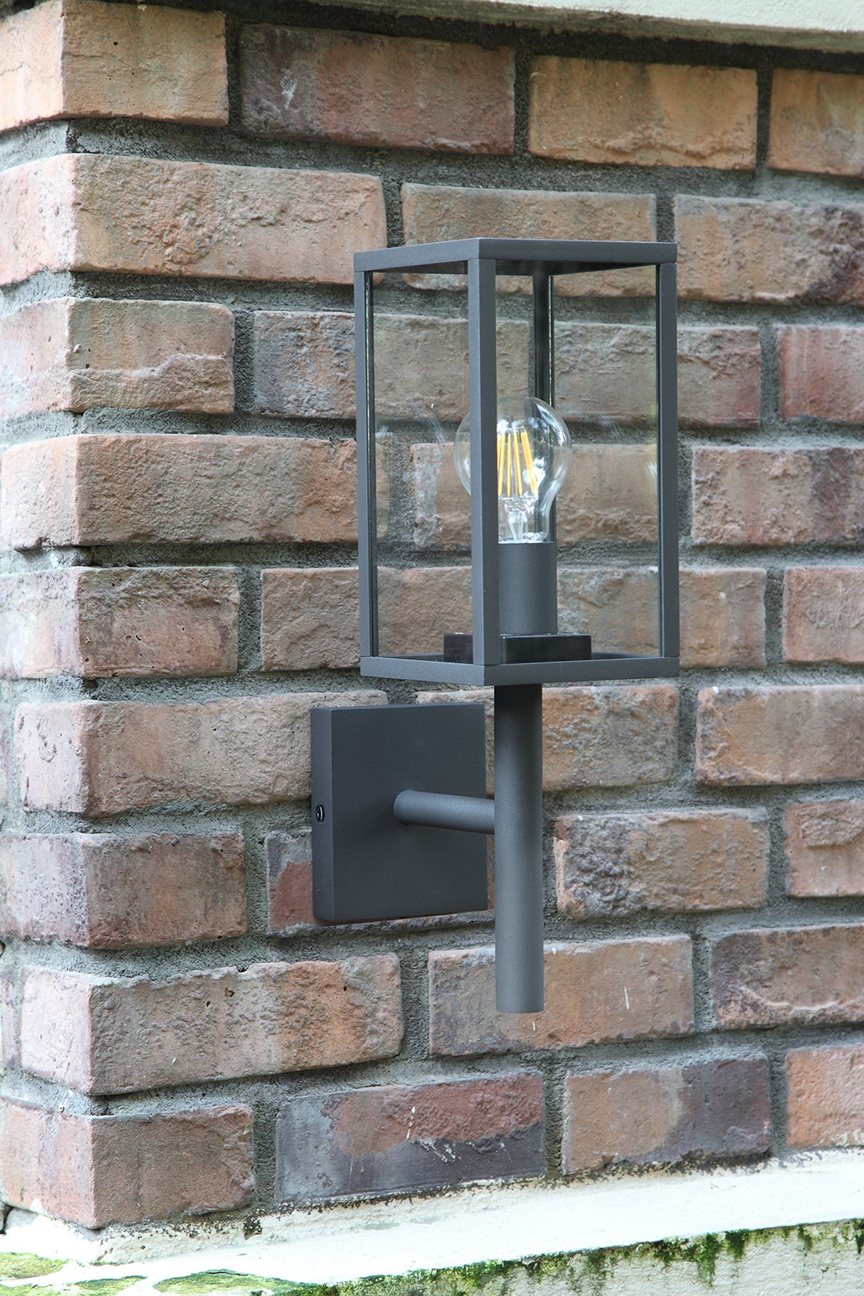 MER6117 Merga Upward Wall Lamp 1 Light IP54 Indoor/Outdoor Use in a Graphite Black/Clear Finish