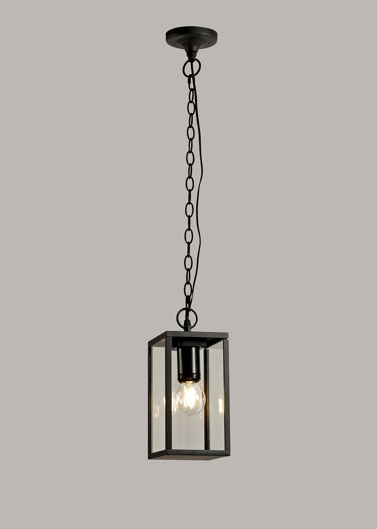 MER8117 Merga Pendant 1 Light IP54 Indoor/Outdoor Use in a Graphite Black/Clear Finish