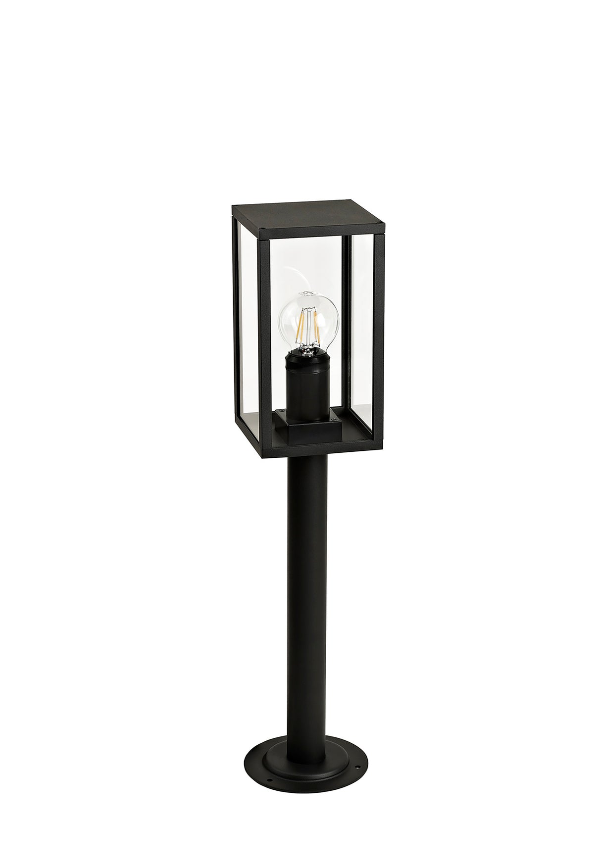 MER9117 Merga 58cm Short Post 1 Light IP54 Indoor/Outdoor Use in a Graphite Black/Clear Finish