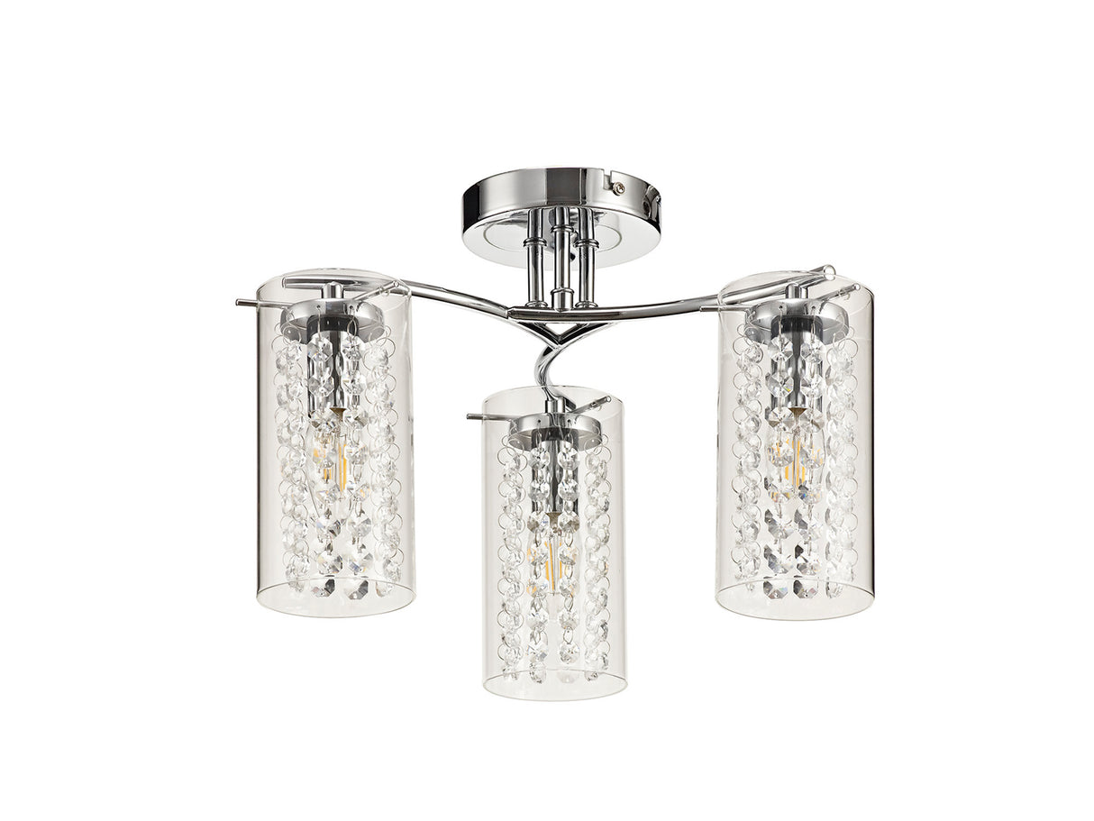 MIS4407 Misam Semi Ceiling 3 Light in a Chrome/Clear Finish and Clear Crystal