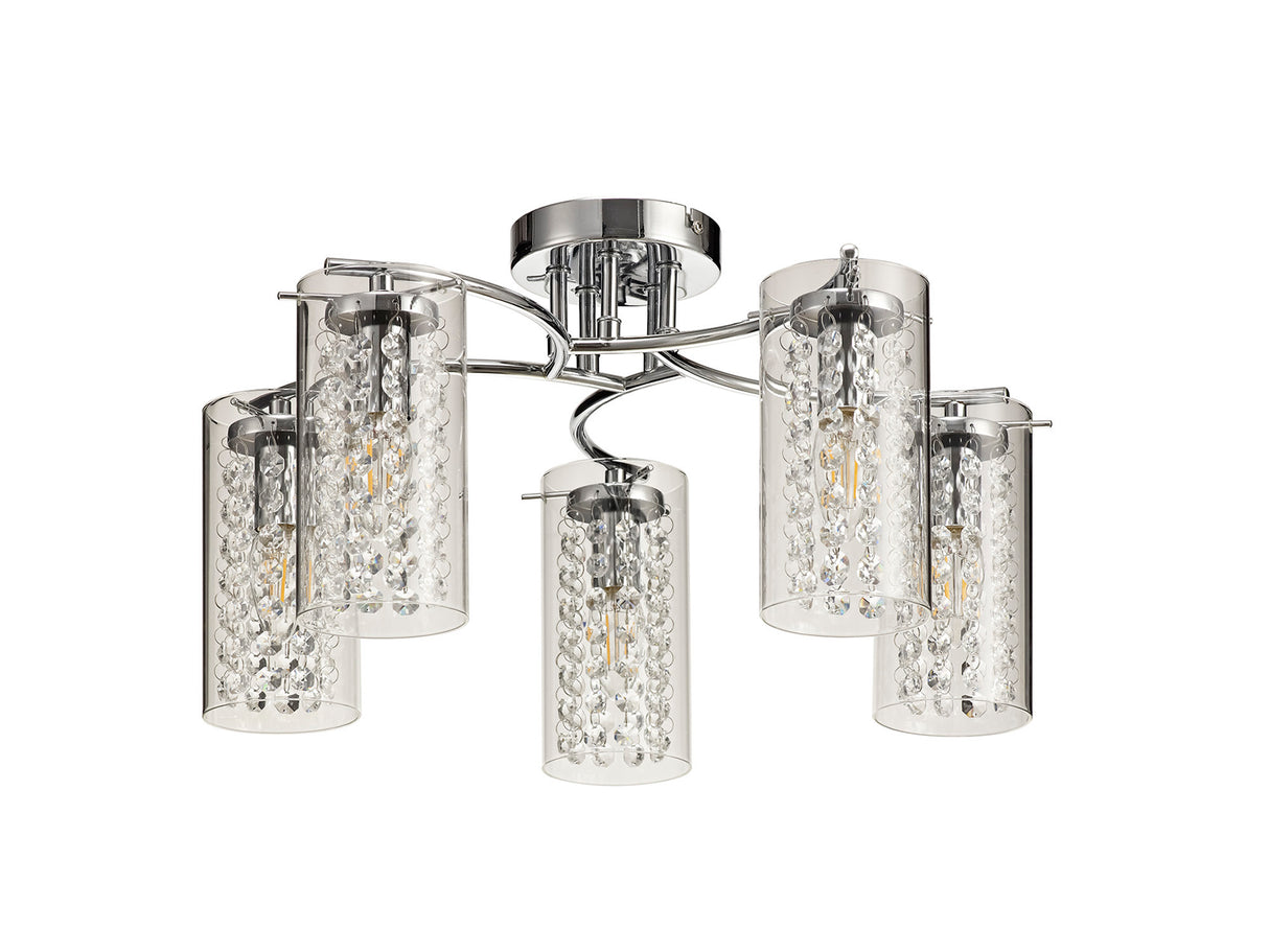 MIS5407 Misam Semi Ceiling 5 Light in a Chrome/Clear Finish and Clear Crystal