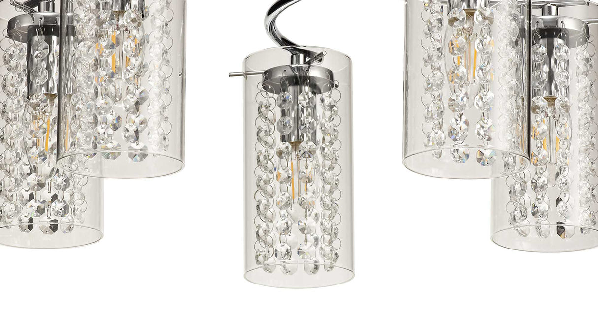 MIS5407 Misam Semi Ceiling 5 Light in a Chrome/Clear Finish and Clear Crystal