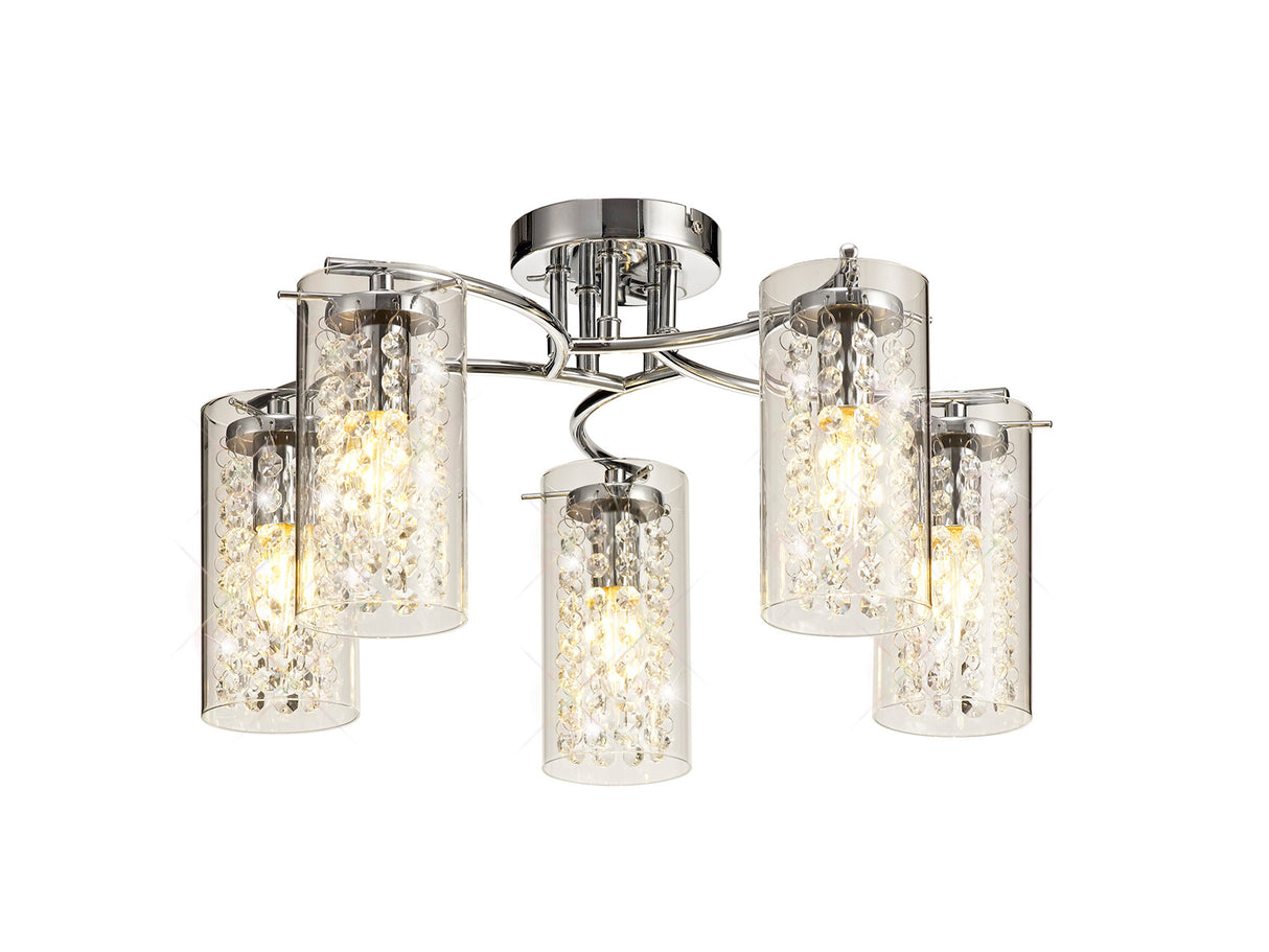 MIS5407 Misam Semi Ceiling 5 Light in a Chrome/Clear Finish and Clear Crystal