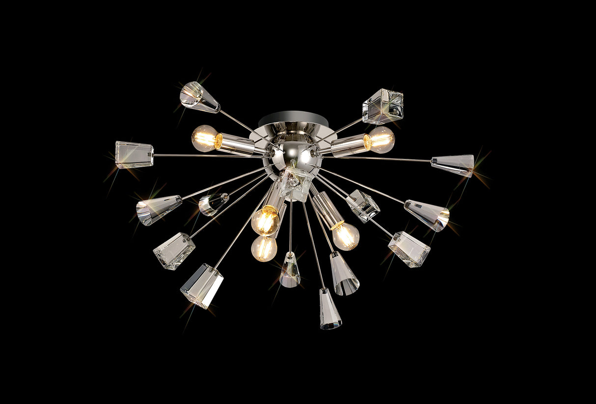 NUN1608 Nunki Ceiling 6 Light in a Polished Nickel Finish and Clear Crystal