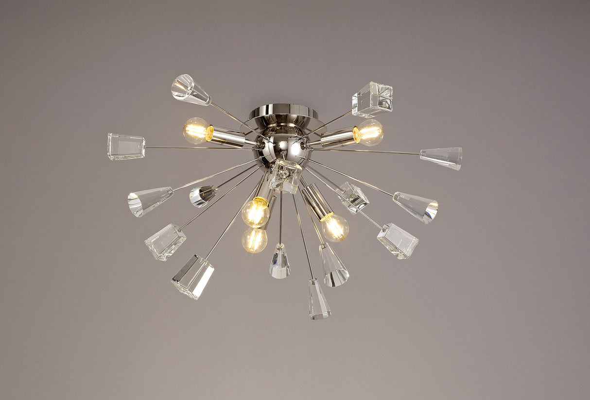 NUN1608 Nunki Ceiling 6 Light in a Polished Nickel Finish and Clear Crystal