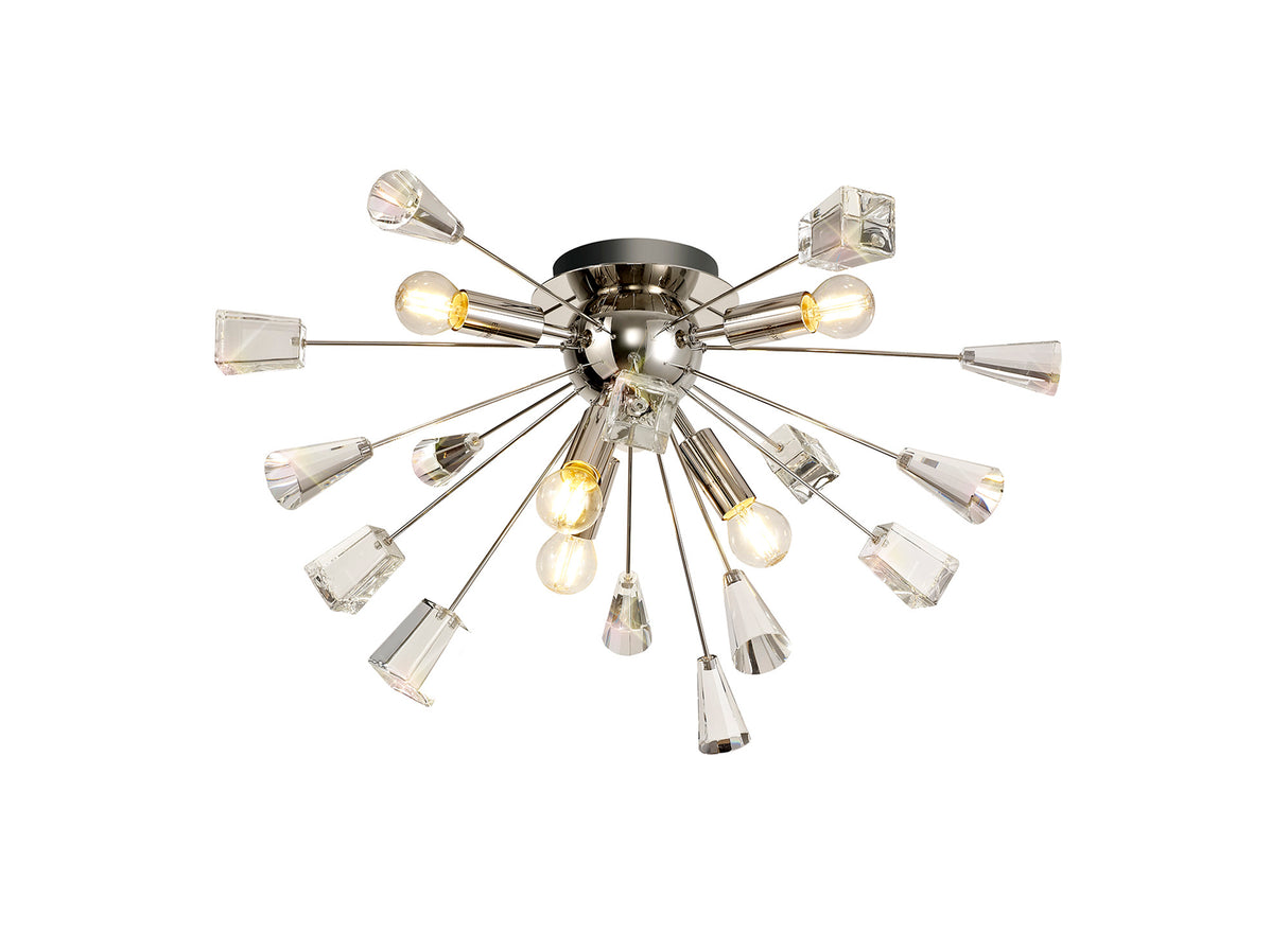 NUN1608 Nunki Ceiling 6 Light in a Polished Nickel Finish and Clear Crystal