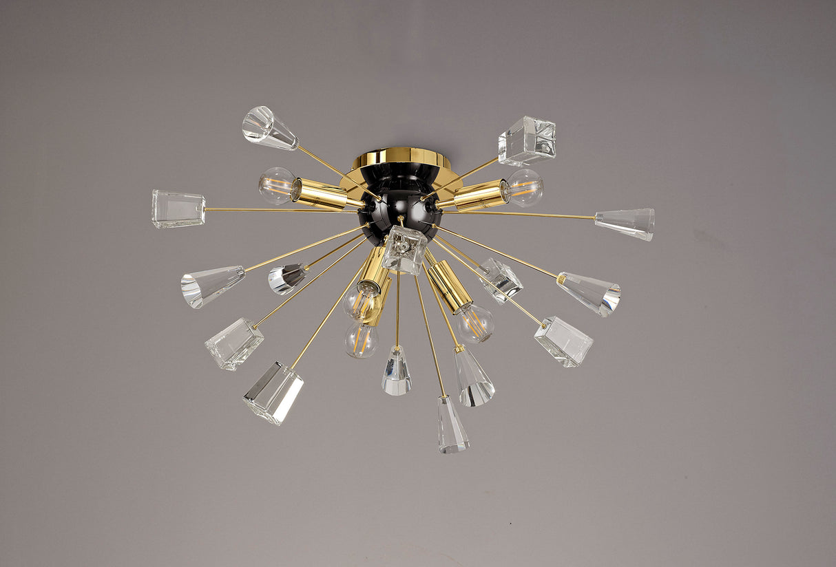 NUN2608 Nunki Ceiling 6 Light in a Brushed Gold/Black Finish and Clear Crystal