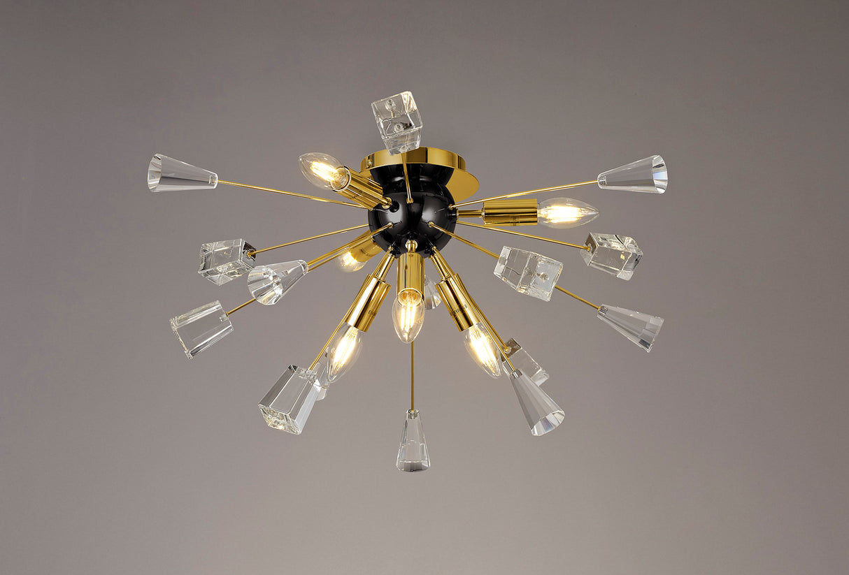 NUN2608 Nunki Ceiling 6 Light in a Brushed Gold/Black Finish and Clear Crystal