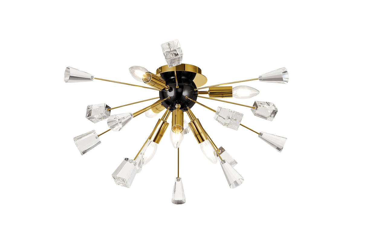 NUN2608 Nunki Ceiling 6 Light in a Brushed Gold/Black Finish and Clear Crystal