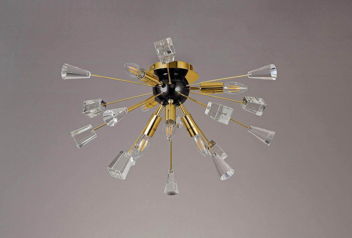 NUN2608 Nunki Ceiling 6 Light in a Brushed Gold/Black Finish and Clear Crystal