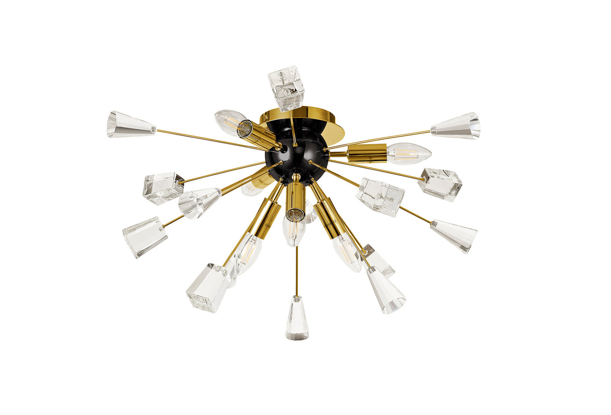 NUN2608 Nunki Ceiling 6 Light in a Brushed Gold/Black Finish and Clear Crystal