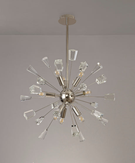 NUN2937 Nunki Pendant 9 Light in a Polished Nickel Finish and Clear Crystal