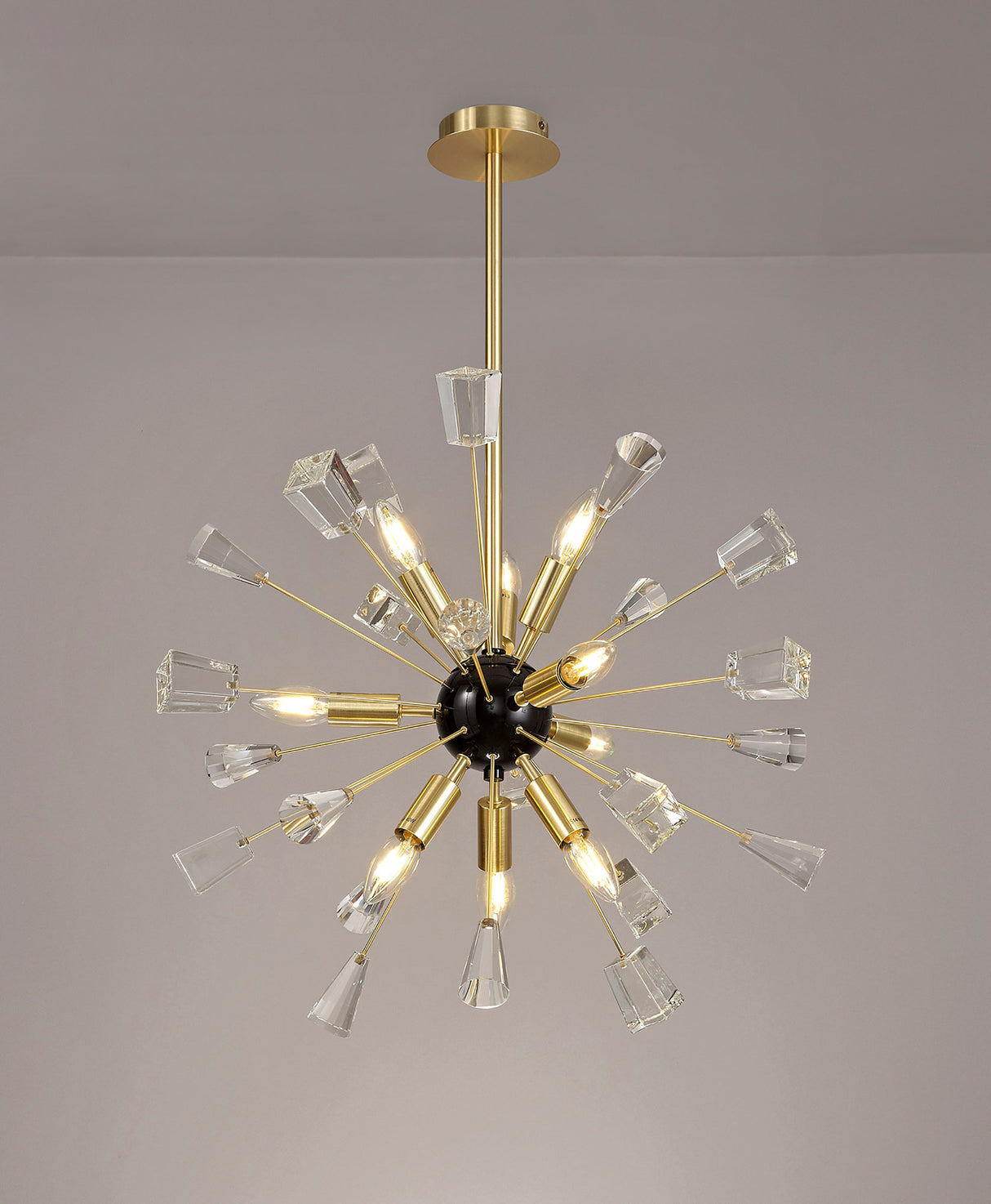 NUN3937 Nunki Pendant 9 Light in a Brushed Gold/Black Finish and Clear Crystal