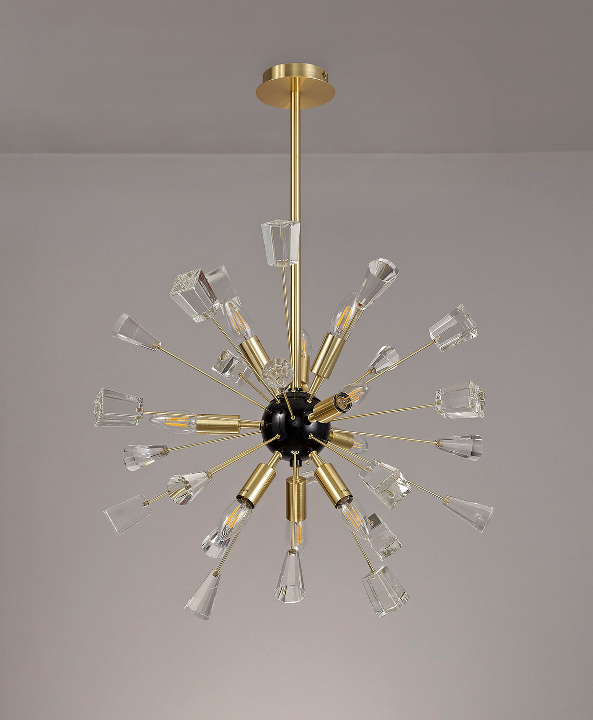 NUN3937 Nunki Pendant 9 Light in a Brushed Gold/Black Finish and Clear Crystal