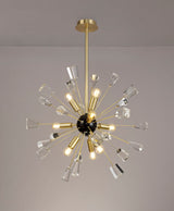 NUN3937 Nunki Pendant 9 Light in a Brushed Gold/Black Finish and Clear Crystal