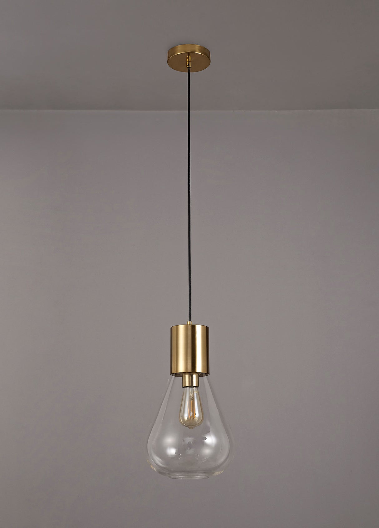 OLE3318 Olean Narrow Pendant 1 Light in a Ancient Brass/Clear Finish